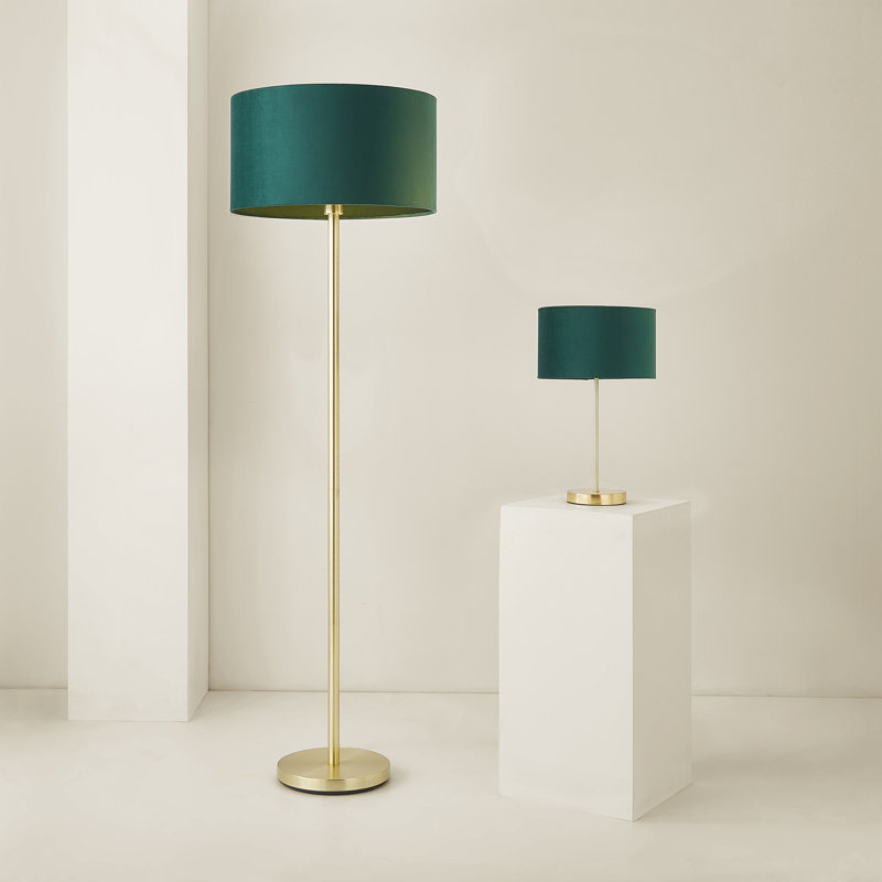 Dadiva Brushed Chrome Stem Table Lamp with Velvet Reni Shade, 38cm H x 17.5 cm W x 44.45cm D, Yes