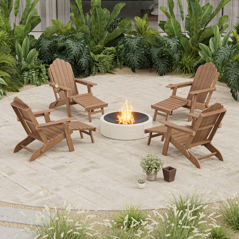 HDPE Foldable Outdoor Adirondack Chair 3-Postion Adjustable with Retractable Ottoman & All-Weather Outdoor Chair for Garden, Lawn & Porch