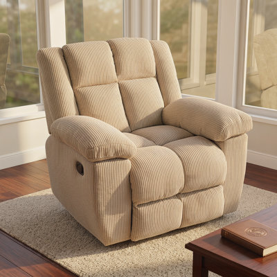 Fauteuil inclinable manuel en velours côtelé beige, très grand canapé inclinable rembourré avec dossier réglable pour le salon et la chambre à coucher