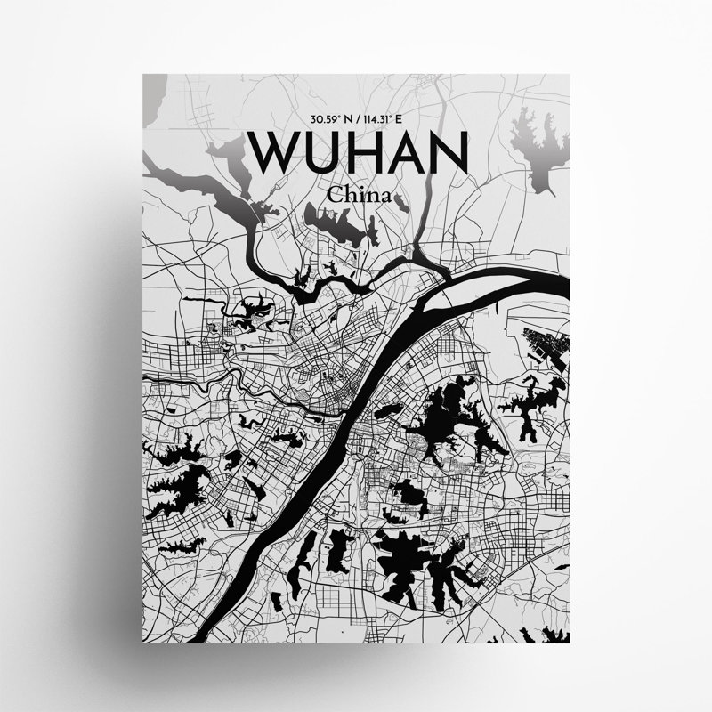 Carte de la ville de Whan, impression, Noir et blanc, H 24 po x l 18 po