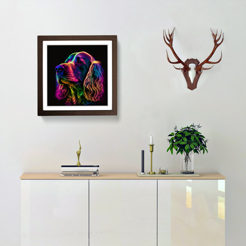 Cocker Spaniel Neon Art - Framed Print, Walnut