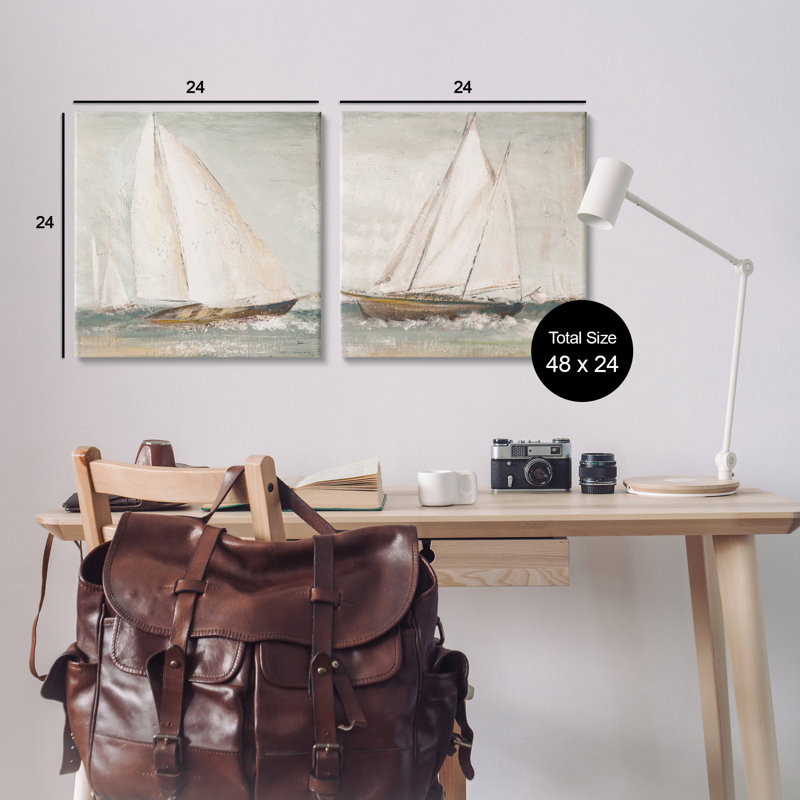 «Tall Ships at Sea», ensemble de 2 toiles murales par Patricia Pinto, H 24 po x l 24 po