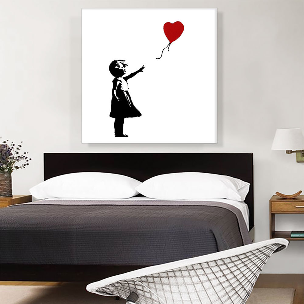 " Girl With Balloon (White Background Square) " by Banksy ARTCANVAS 