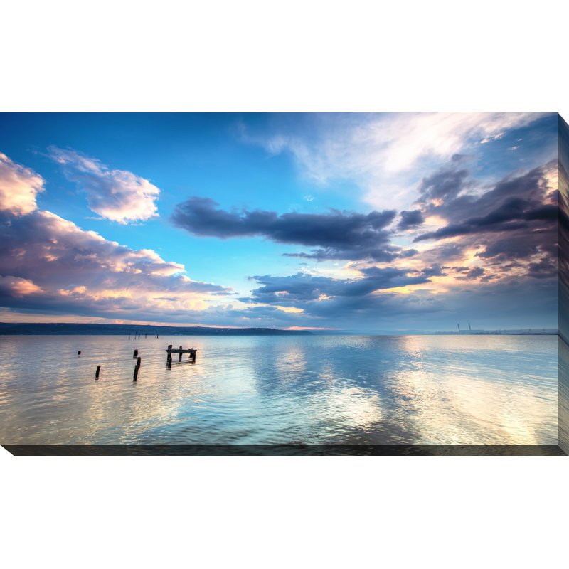 « coucher de soleil sur le lake », reproduction de photo sur toile tendue, H 18 po x l 30 po x P 1 po