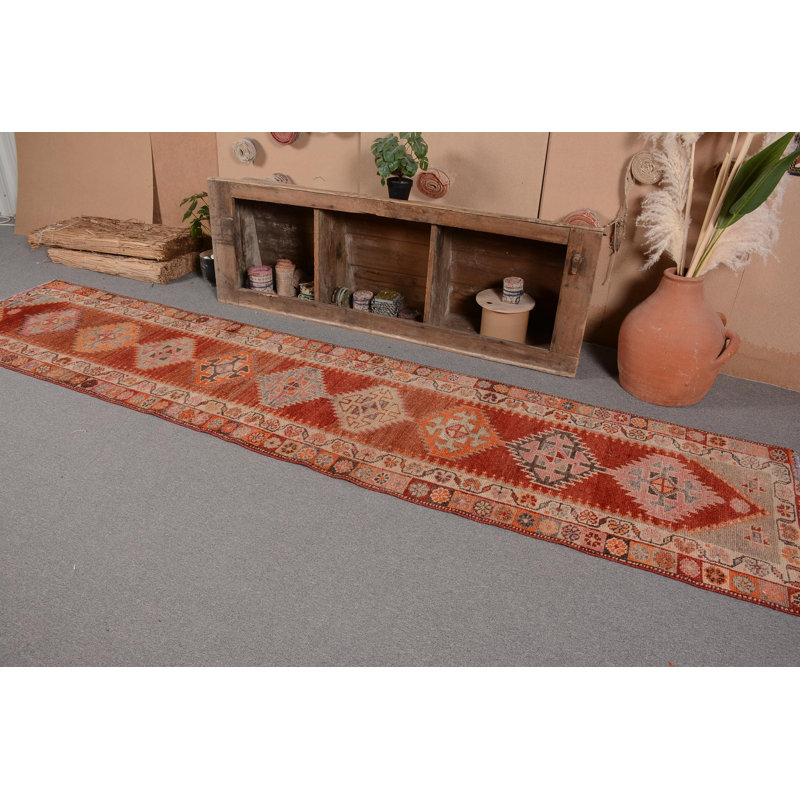 Tapis turc, tapis orange, tapis de couloir 2,8 x 12 pi, tapis rétro, tapis en laine