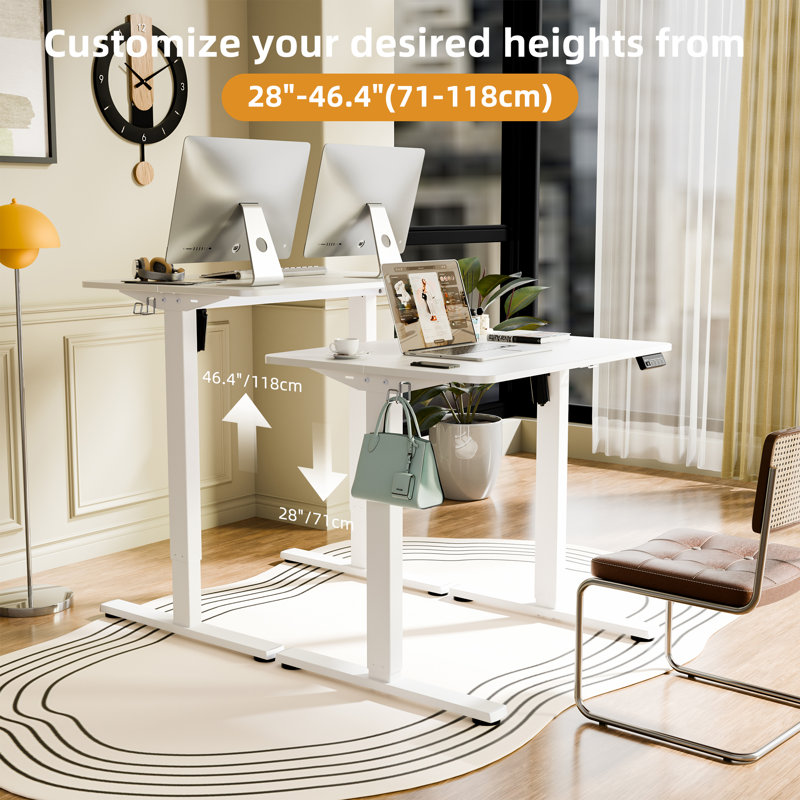 ERGOMAKER Electric Standing Desk，Height Adjustable Desk，32 x 23.6 Inches，with Splice Board，Child Lock & Memory Function,White