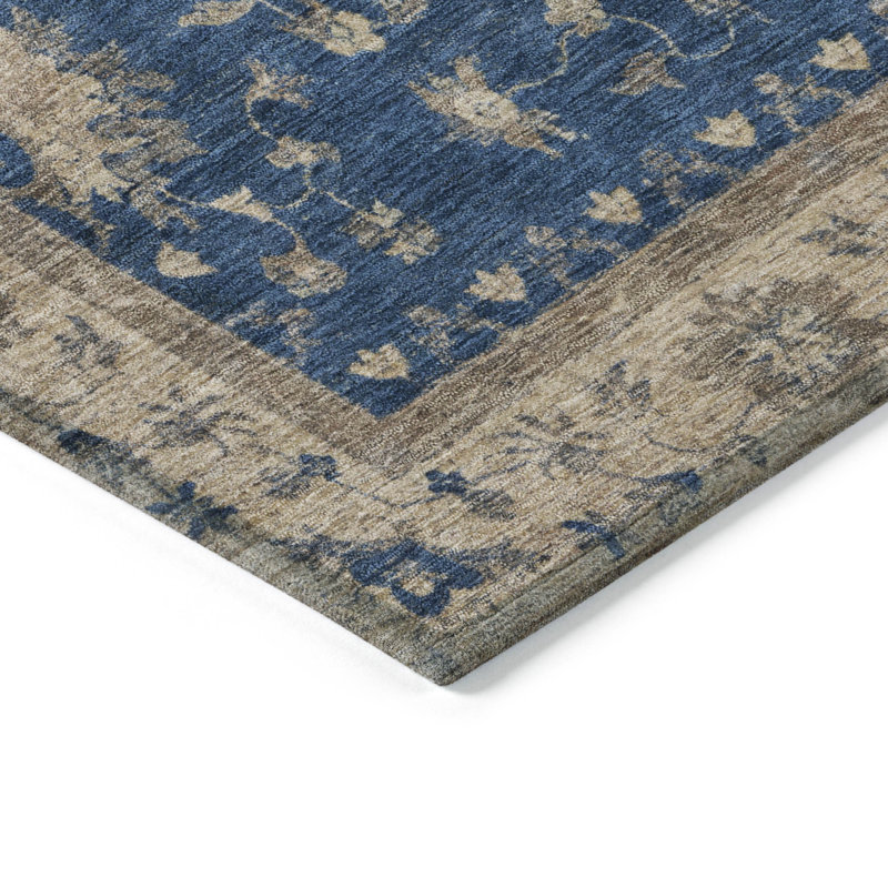 Navy Rectangular Washable Synthetic Indoor/Outdoor Rug