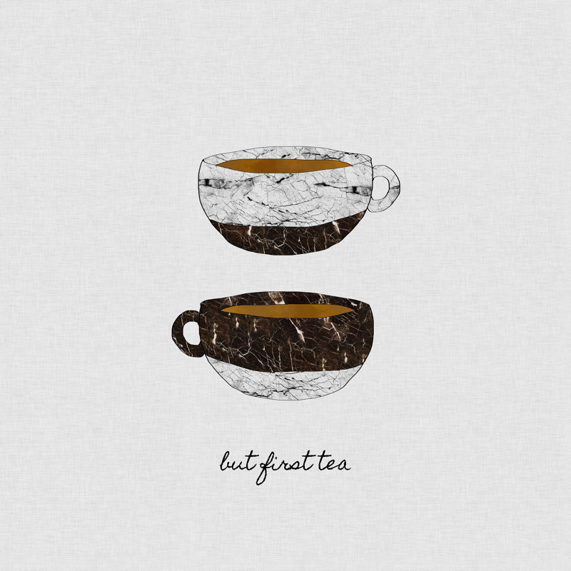 But First Tea by Dana Shek - Wrapped Canvas Graphic Art, 12" H x 12" W  , Yes, Maple Single Picture Framed