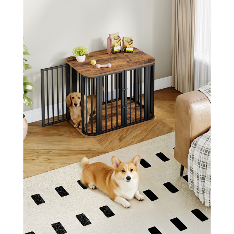 Dog Crate Furniture, 80 cm Multi-door Wooden Dog Crate, End Side Table for Small Medium Dogs, Modern Indoor Kennel, Anti-Chew Anti-Escape, 80 × 55 × 61.5cm, White