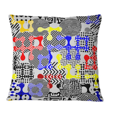 Motif géométrique moderne en bleu, jaune et rouge - Coussin décoratif imprimé moderne