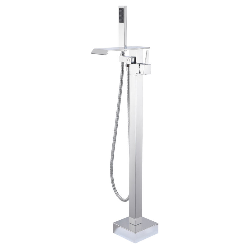 Waterfall Tub Filler Freestanding Bathtub Faucet Polished Chrome, Polished Chrome