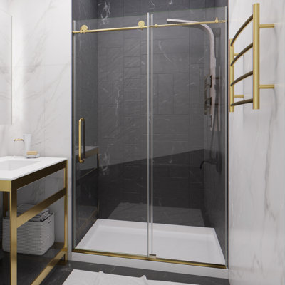 48'' W x 76'' H Single Sliding Frameless Shower Door with Clear Glass