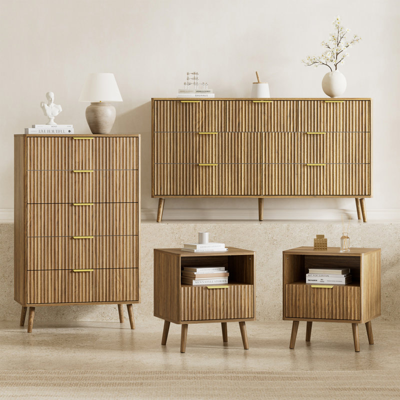 Ensemble de chambre à coucher, commode et tables de chevet 4 pièces, Noyer