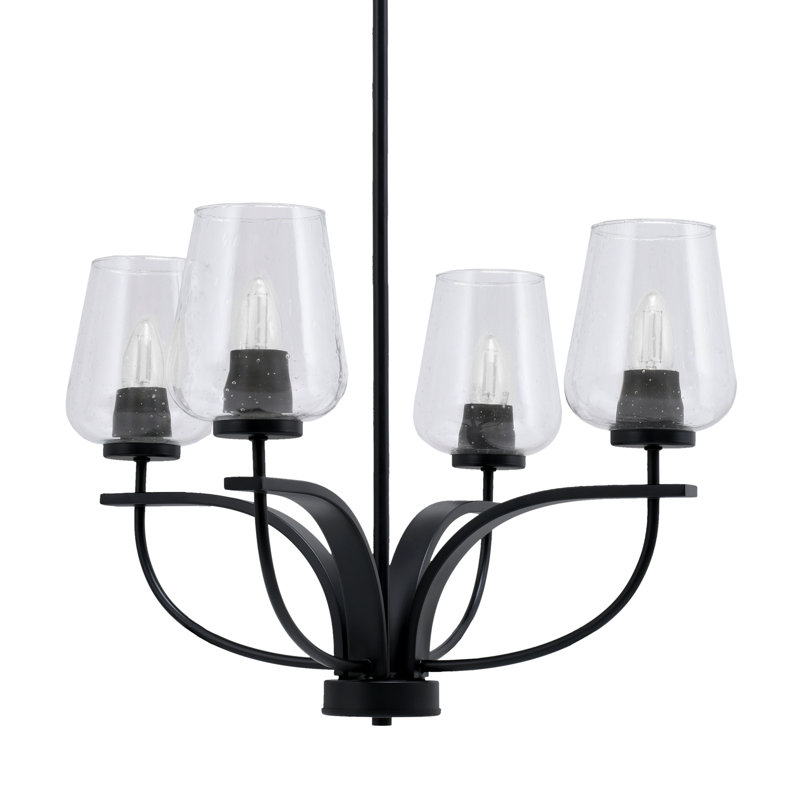 Lustre suspendu 4 lumières Azalynn Cavella, fini noir mat avec verre transparent de 5 po