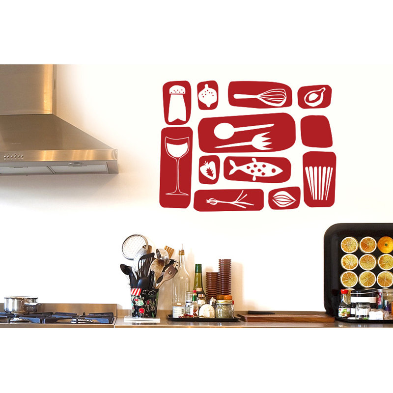 Kitchen Symbols Wall Sticker, Medium, Dark Red