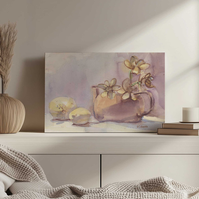 «Flower & Lemon Still Life» par Stephen Calcasola, reproduction d'art sur toile, H 12 po x l 16 po