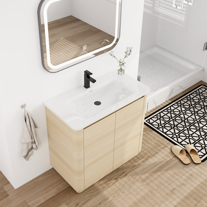 Meuble-lavabo autoportant simple de 36 po avec plateau en céramique Tiearra, 36"