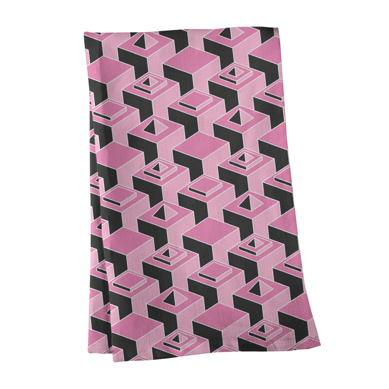 Patricia Geoffrey Tea Towel Kitchen Towel, Light Pink/Black, Cotton Twill