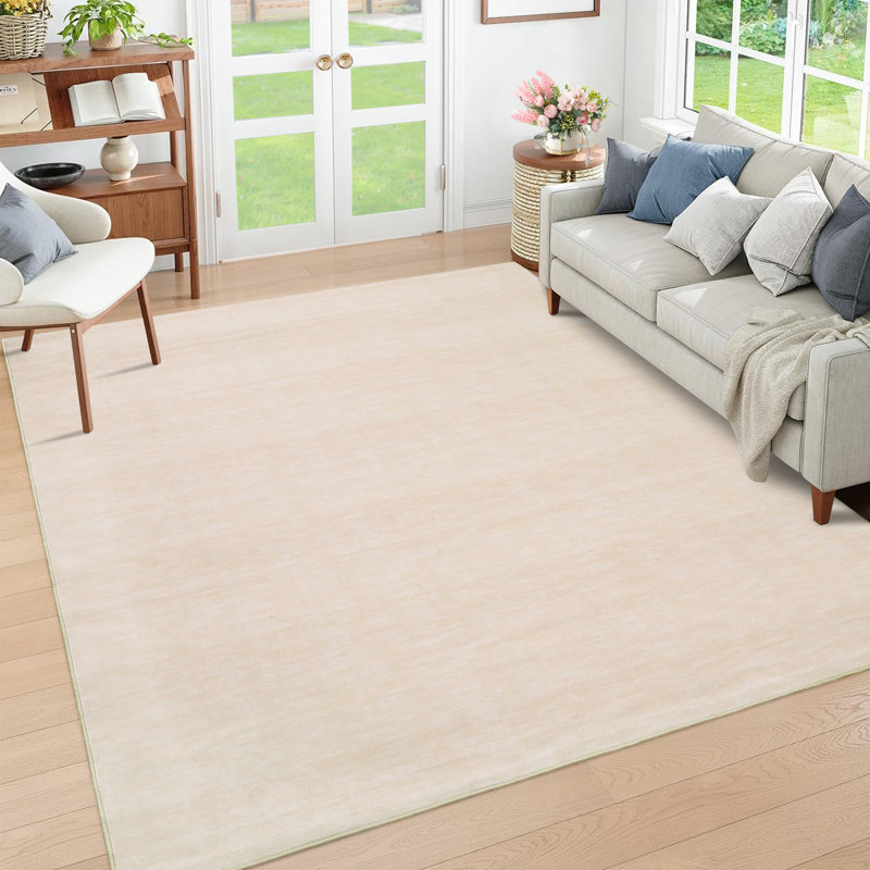 Tapis de salle à manger avec tapis abstrait moderne et lavable à la machine, Beige, Rectangle 5 pi x 7 pi