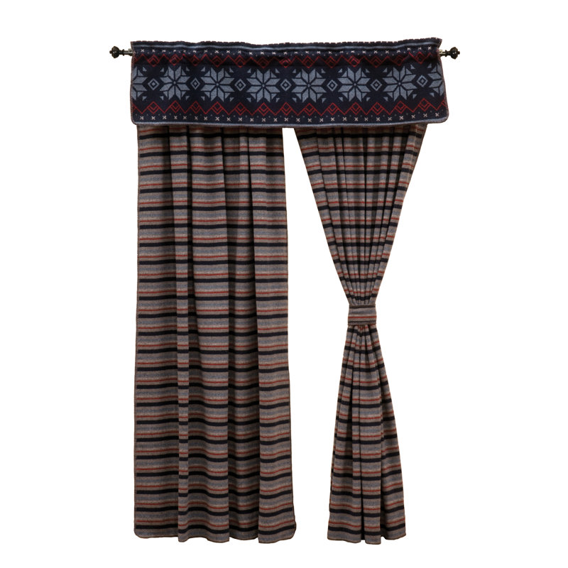 Rustic Nordic Geometric Red and Blue Wool Blend Window Valance