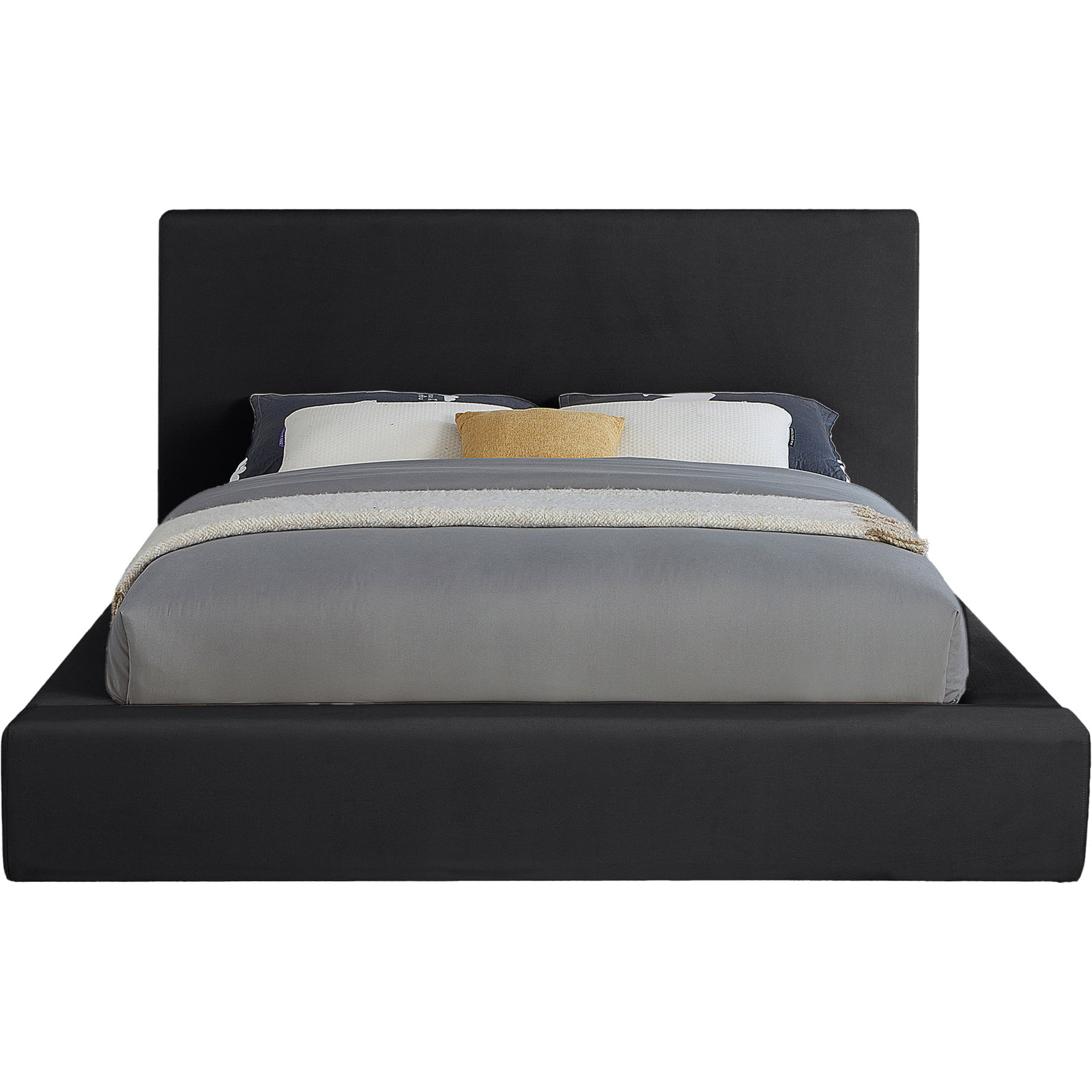 Ishia Upholstered Platform Bed, King, Black Velvet
