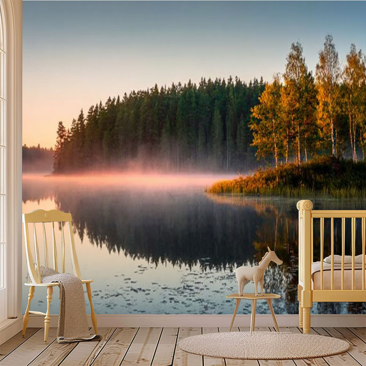 Latitude Run® Peel and Stick Wallpaper Wall Mural Morning lake fog ...