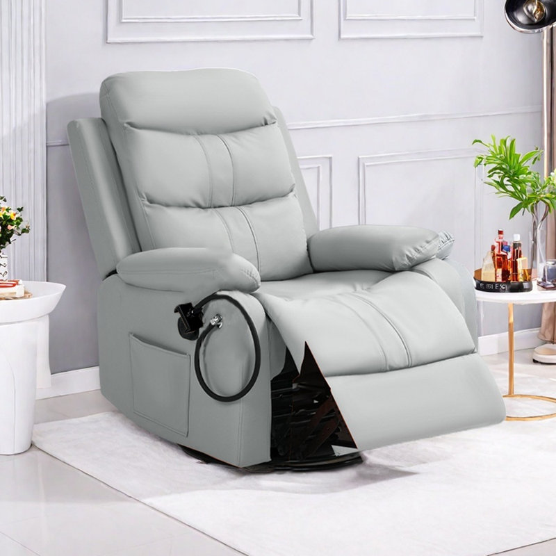Living Room Single Comfy Faux Leather Recliners, Light Gray