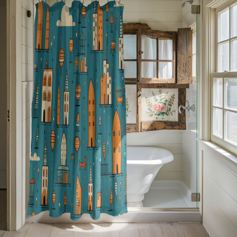Merry Town - Rideau de douche Premium, H 74 po x l 71 po