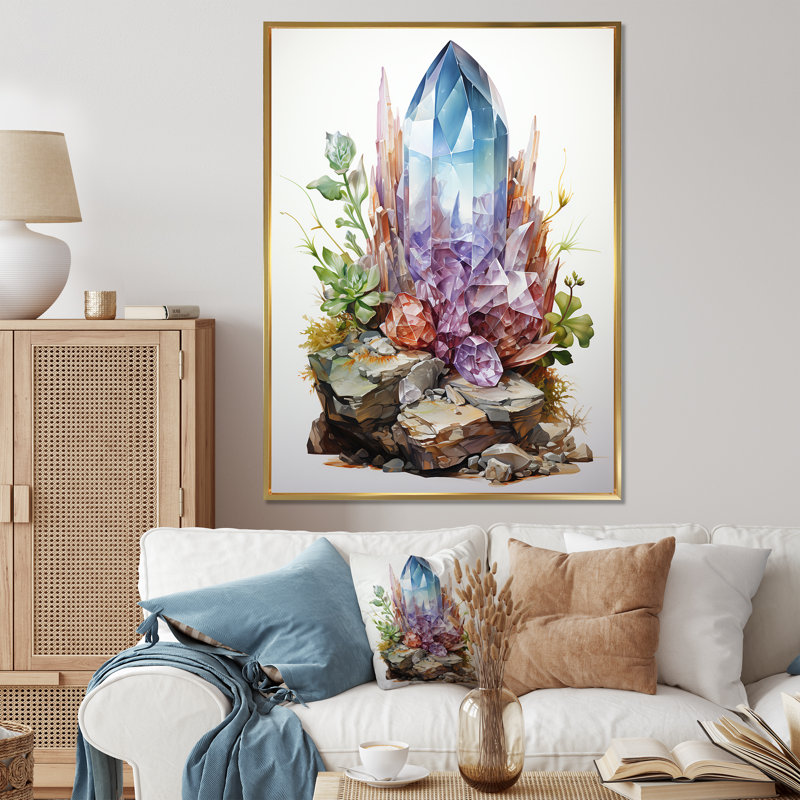 Spiritual Stone Quartz III - Impression, H 44 po x l 34 po x P 1,5 po, Cadre flottant doré