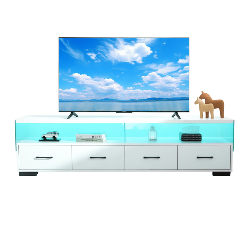  Meuble télé 4 tiroirs pour téléviseur de 80 po ou moins avec meuble télé blanc et porte d'armoire pour rangement dans le salon moderne