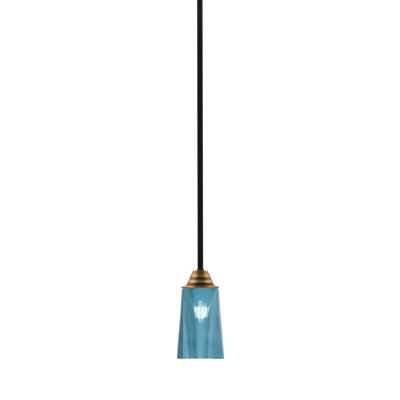 Ahern Mini Pendant, Matte Black & Brass Finish, 4.5" W x 6.5" H Blue Gradient Glass