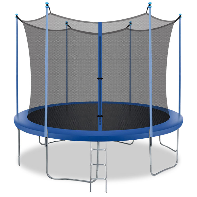 FDW Round Backyard Trampoline with Safety Enclosure, Blue