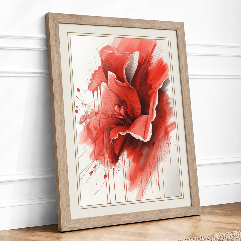 Poppy in Watercolour Botanical - Framed Print, A3 - 42.0 x 29.7 cm, Oak