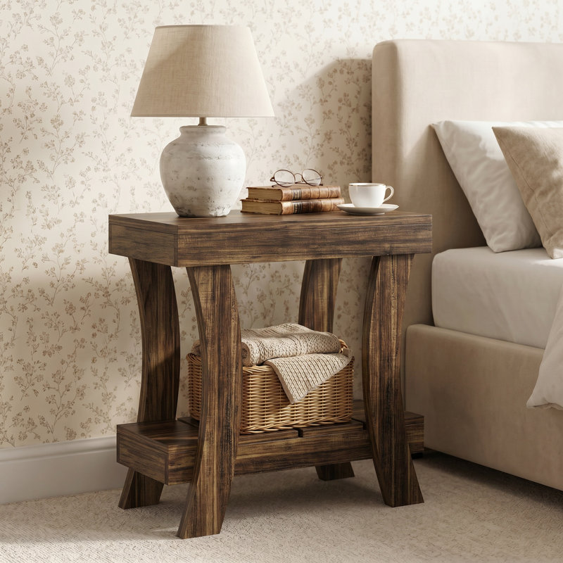 Pedestal End Table, Dark Brown