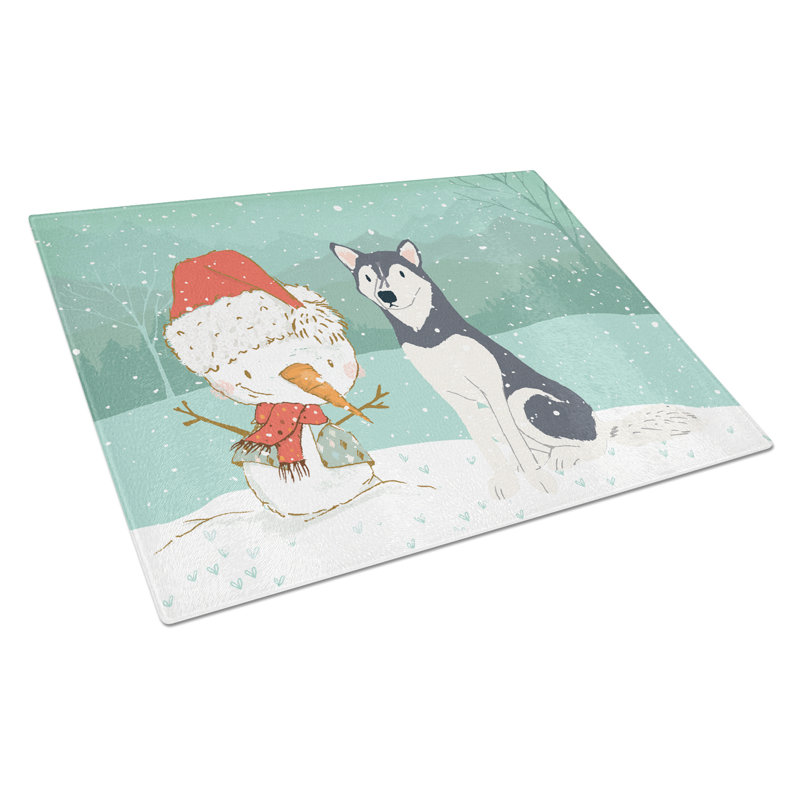 Planche à découper noël bonhomme de neige en verre trempé caroline, Husky sibérien