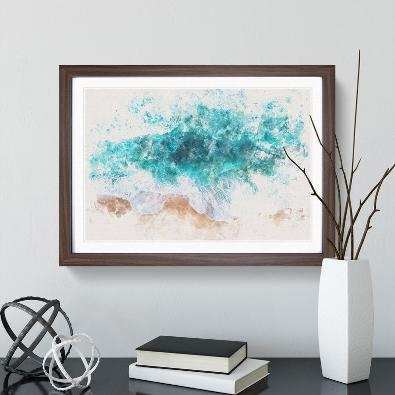 Beach in Melbourne Australia Watercolour - Picture Frame Graphic Art Print, Walnut Framed, 62cm H x 87cm W x 2cm D