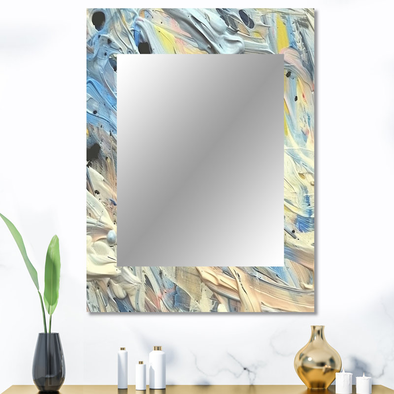 Summer Memories Abstract In White And Blue - Abstract Painting Decorative Wall Mirror, Modern Large Mirror, Printed Metal Art