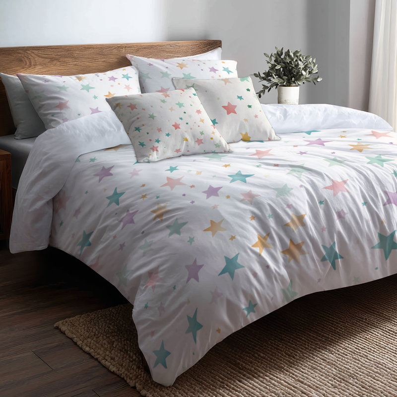 Ensemble de housse de couette et de coussin décoratif 3 étoiles, Lit simple