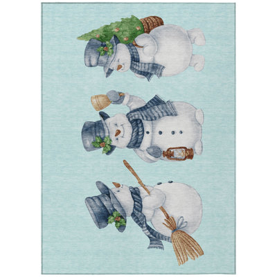 Machine Washable Indoor/Outdoor Christmas Snowman Xhevrie Sky Rug
