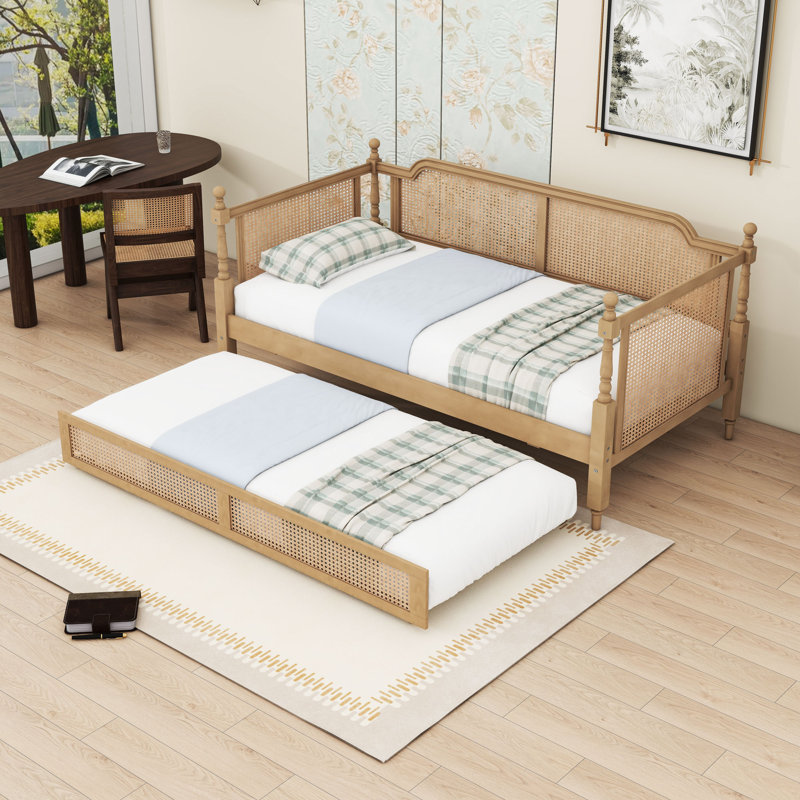 Wooden Daybed with Headboard and Trundle, Twin, Antique Walnut