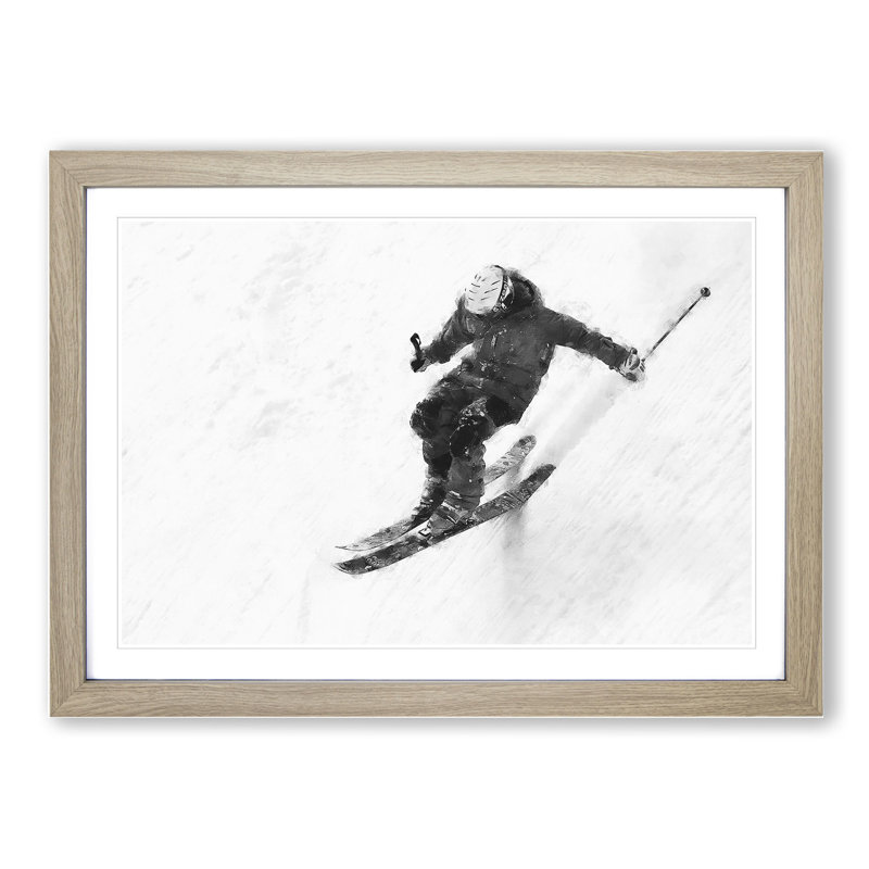 Skiing Vol.2 - Picture Frame Graphic Art, Oak Framed, 36cm H x 48cm W x 2cm D