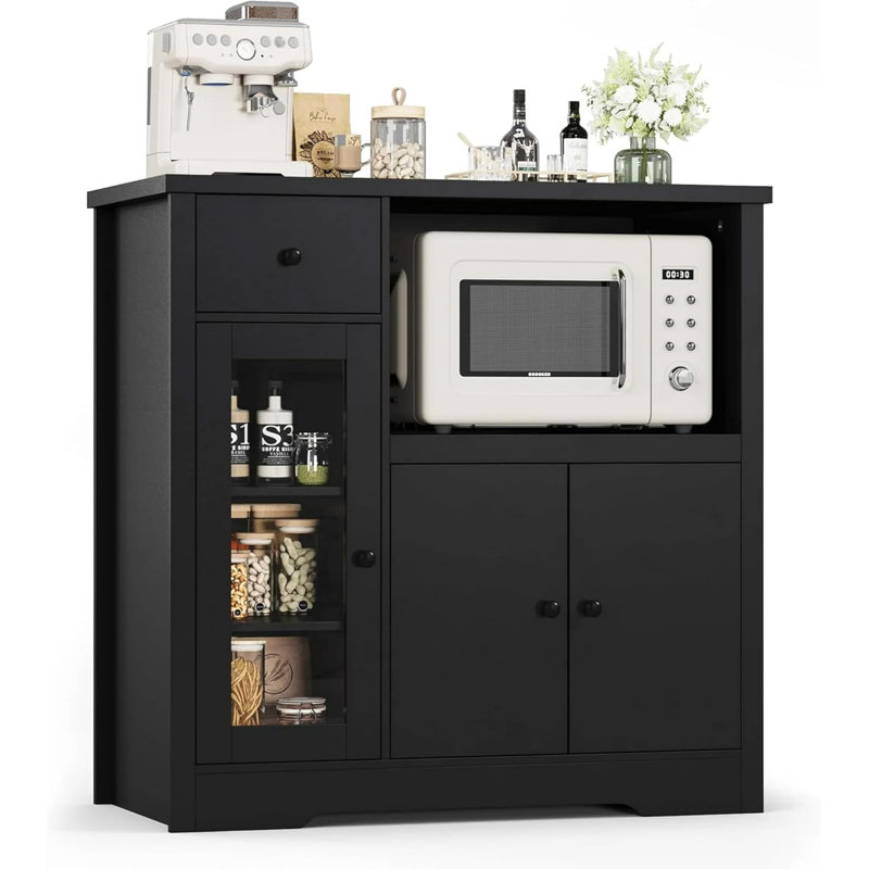 Armoires de cuisine avec micro-ondes avec rangement, buffet armoire à 3 portes, 1 tiroir et tablettes réglables, armoire de rangement pour garde-manger pour cuisine, salle à manger, salon