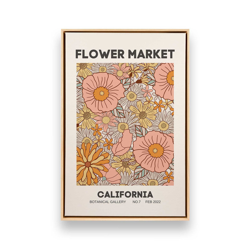 Marché de fleurs rétro en Californie, H 12,75 po x l 8,75 po x P 1,75 po, Cadre américain en érable flottant