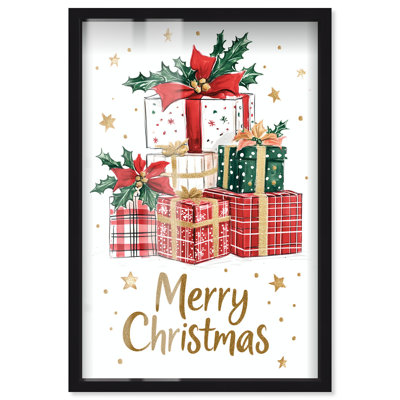 Décoration murale Merry Christmas Gift II Shadowbox Print par Art Remedy, cadre noir, 21 x 31