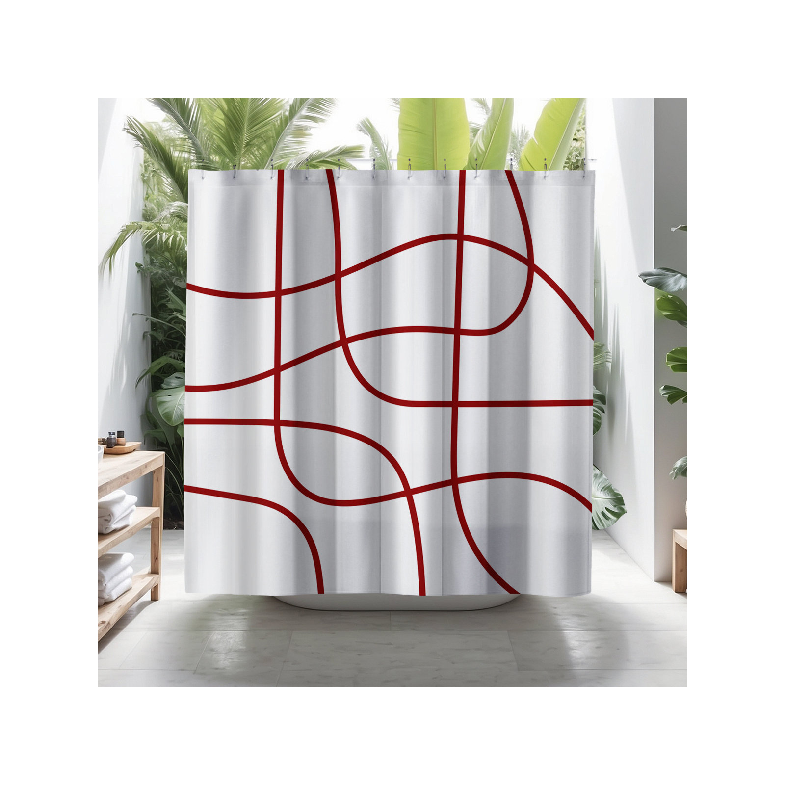 Coco Polyester Shower Curtain, Red