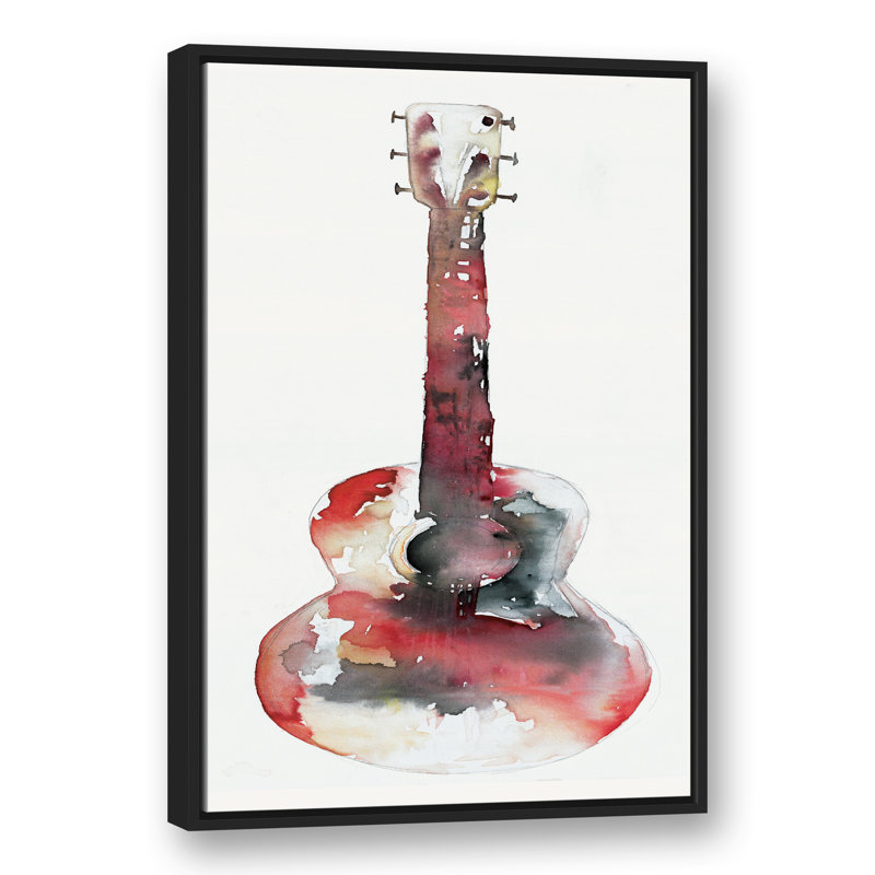 Guitare aquarelle - impression, Cadre flottant noir, H 37,75 po x l 25,75 po x P 1,75 po