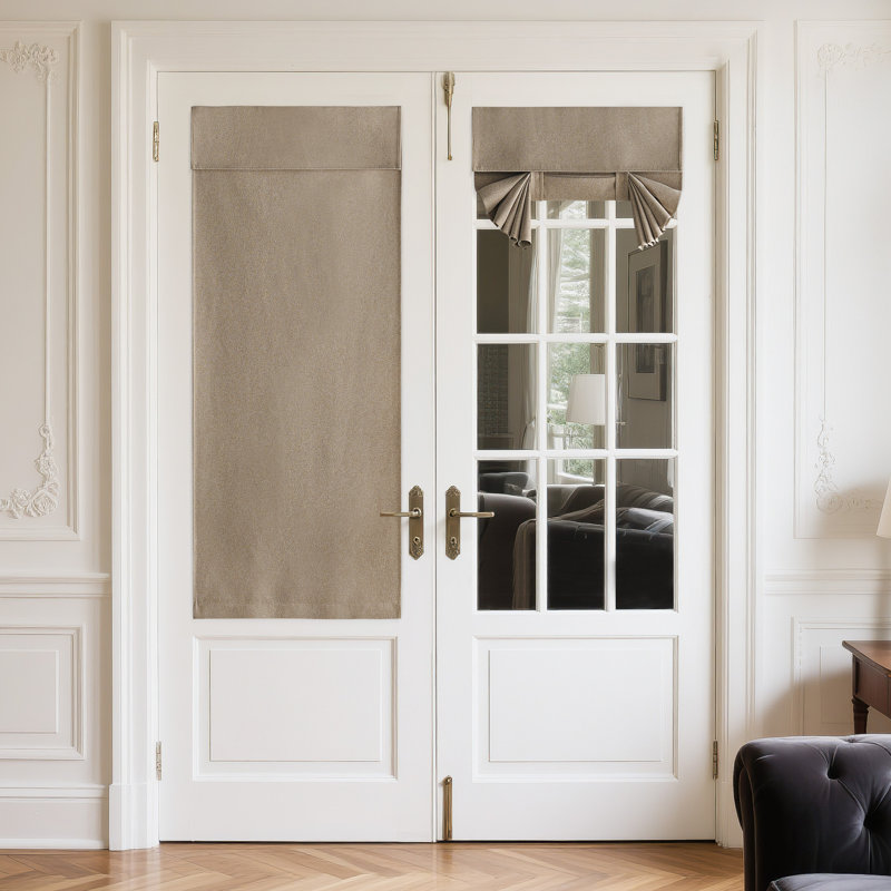 100% Linen Blackout French Door Curtains, Farmhouse Privacy Door Window Covering, Room Darkening Blinds Thermal Insulated Shades for Bedroom, 1 Panel