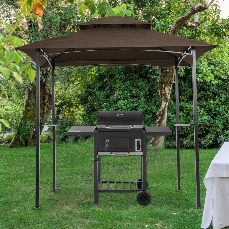 8X5ft Grill Gazebo Replacement Canopy,Double Tiered BBQ Tent Roof Top Cover, Brown
