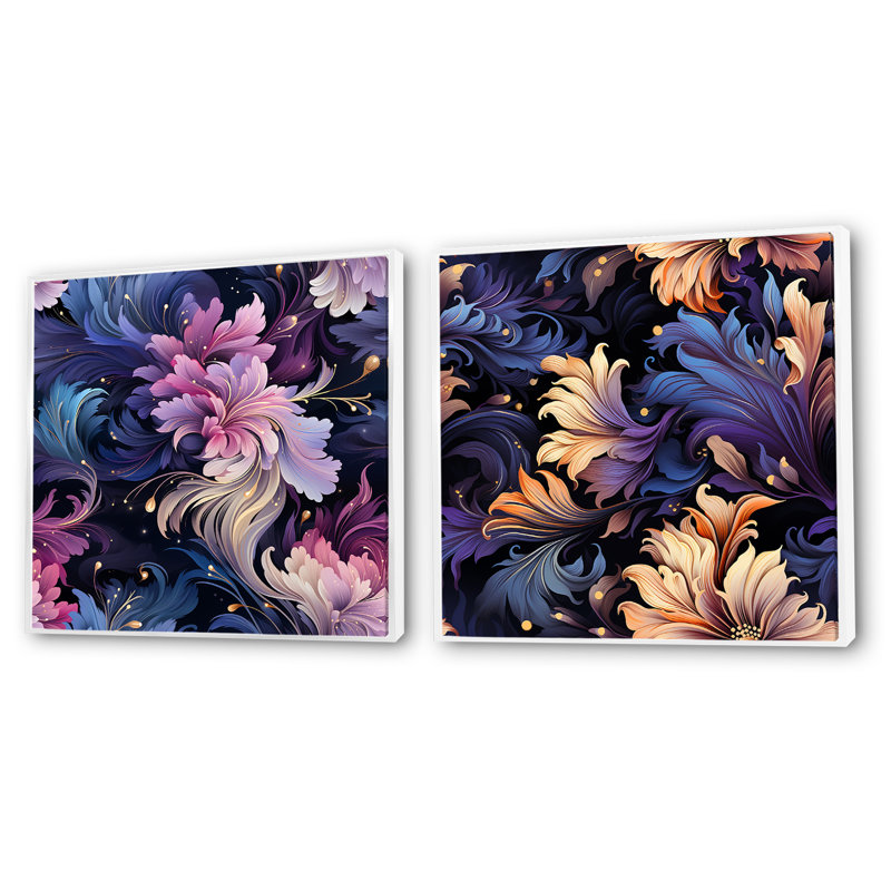 Nancy - Ensemble de 2 collages carrés botaniques abstraits, Cadre flottant blanc, H 36 po x l 73 po