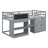 Twin Size Low Loft Bed with Rolling Desk, Shelf and Drawers - Grey